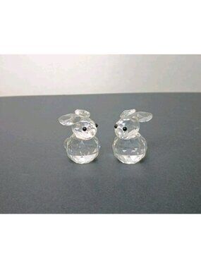 Swarovski Crystal Figurine Rabbits Bunny Black Eyes 1.25" tall Lot Of 2